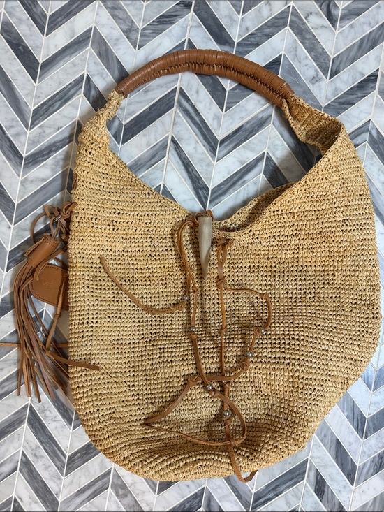 Polo Ralph Lauren Handbags - Polo by Ralph Lauren Natural Straw Hobo with Tan Leather Trim